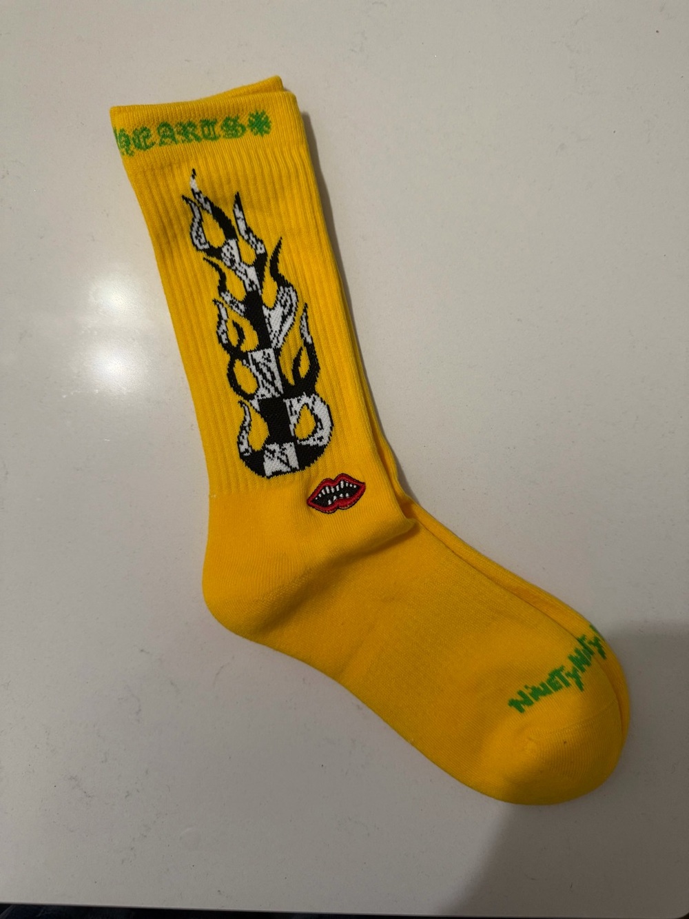 Chrome Hearts Black & White Checkerboard Crew Socks with Red Lip Accent ONE PAIR